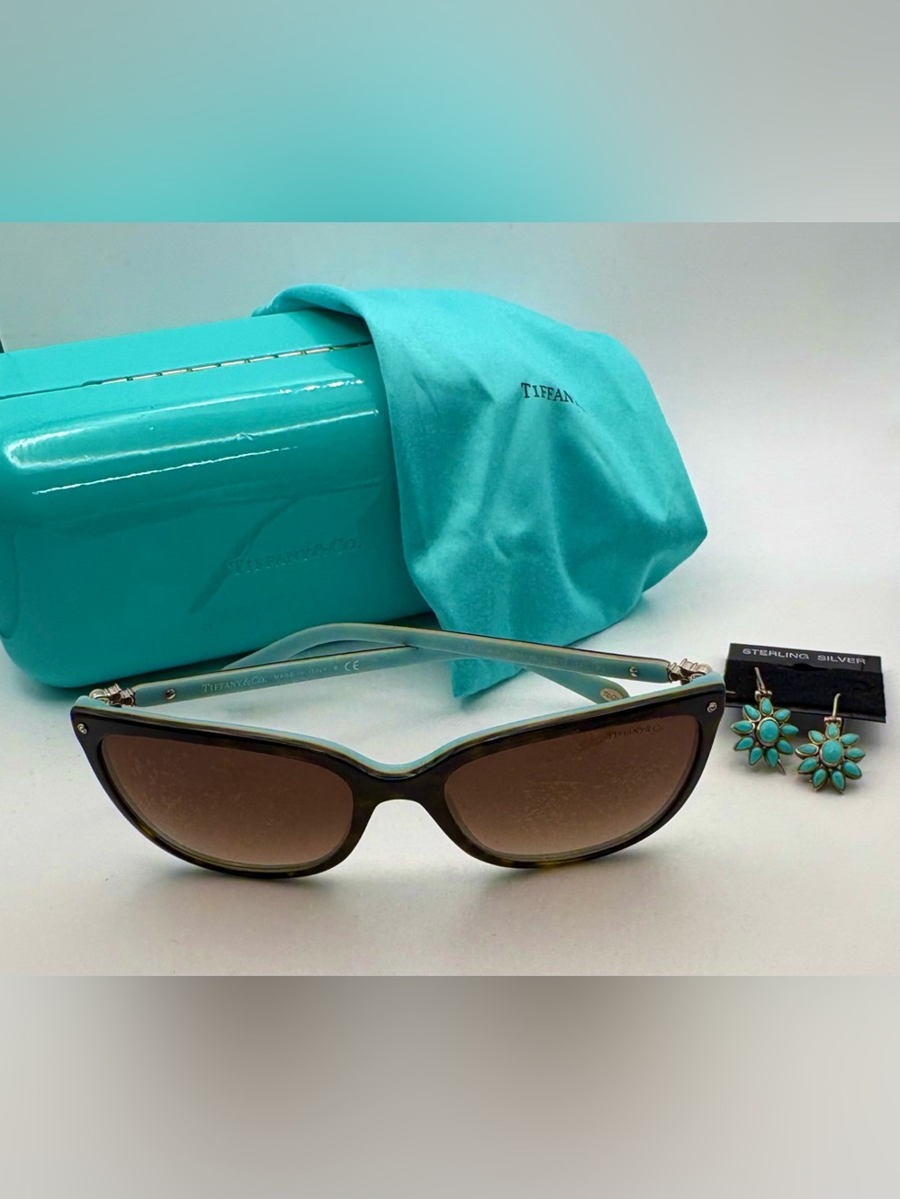 Tiffany & Co. Turquoise and Brown Cat-Eye Sunglasses with Case